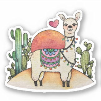 Waterverf Llama met cactus Sticker