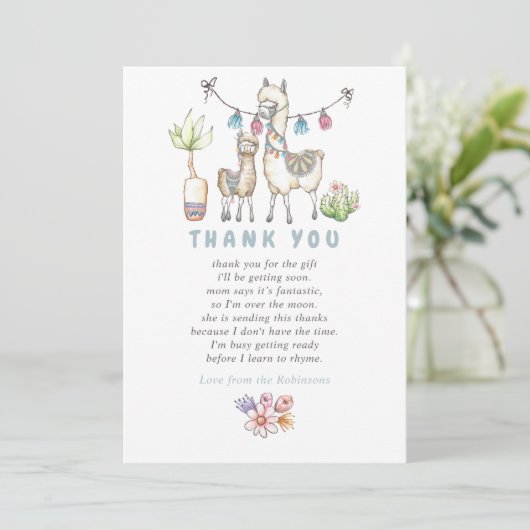 Waterverf Llama over het Baby shower Dank u wel Bedankkaart (Staand voorkant)
