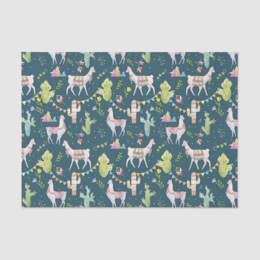 Waterverf Llama-vlagpatroon Tissuepapier (Voorkant)