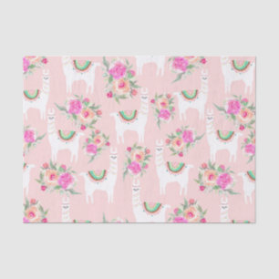 Waterverf Llama's op koraalroze Tissuepapier