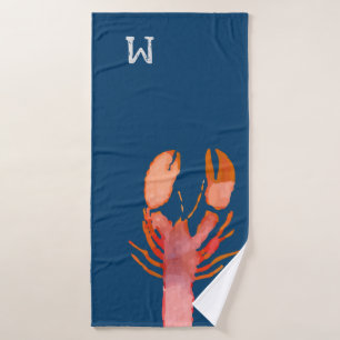 Waterverf Lobster Monogram Nautisch Badhanddoek