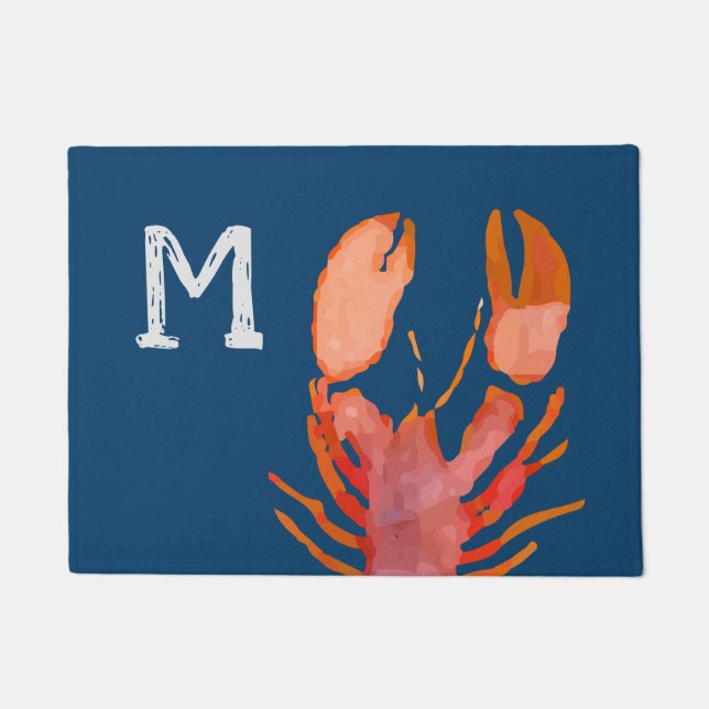 Waterverf Lobster Monogram Nautisch Deurmat (Voorkant)