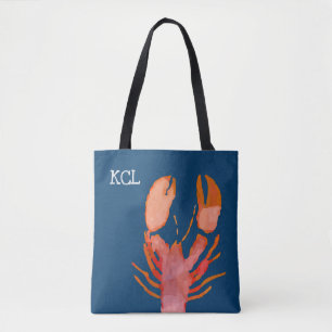 Waterverf Lobster Monogram Nautisch Draagtas
