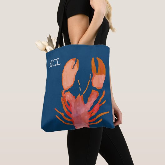 Waterverf Lobster Monogram Nautisch Draagtas (Dichtbij)