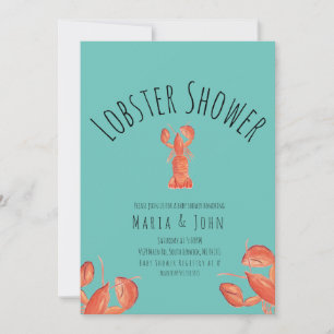 Waterverf Lobster Party Baby shower Crab Blauwgroe Aankondiging