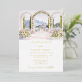 Waterverf Locatie Illustratie Huwelijk Folie Uitnodiging (Staand Voorkant)