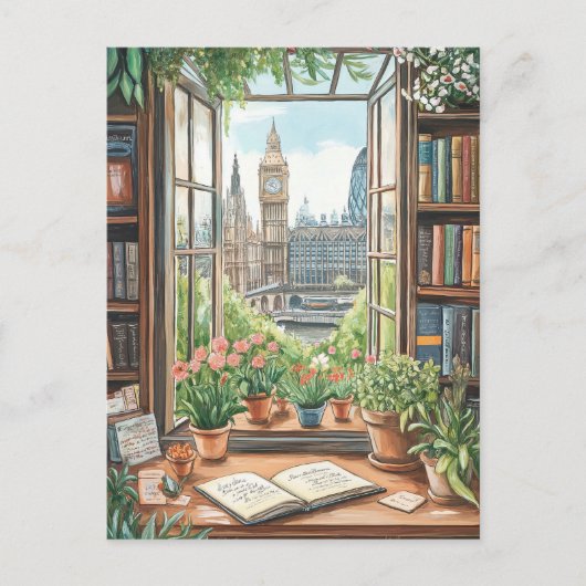  Waterverf Londen Window Scene Briefkaart (Voorkant)