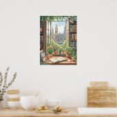  Waterverf Londen Window Scene Poster (Keuken)