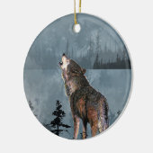 Waterverf Lonely Wolf Howling over het meer Keramisch Ornament (Links)