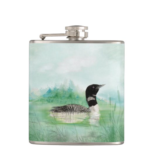 Waterverf Loon Wilderness Bird Natuur Art Heupfles (Voorkant)