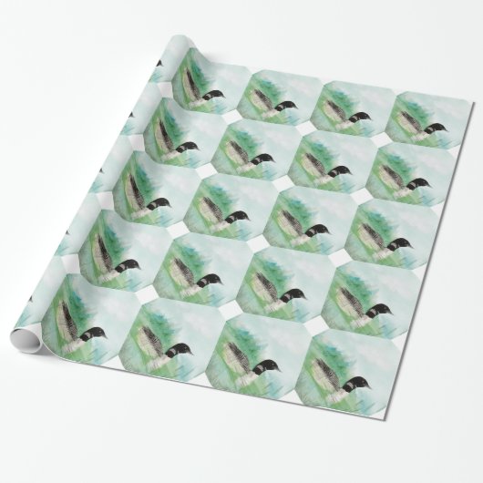 Waterverf Loon Wilderness Bird Natuur Cadeaupapier (Uitgerold)
