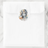 Waterverf Lord Krishna gezicht Ronde Sticker (Tas)
