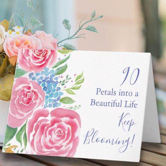 Waterverf Losse Rozen & Hydrangea 90ste Verjaardag Kaart
