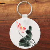 Waterverf Lotus Floral Chinoiserie Ink Wash Art Sleutelhanger (Voorkant)