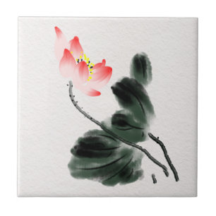 Waterverf Lotus Floral Chinoiserie Ink Wash Art Tegeltje