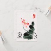 Waterverf Lotus Floral Freehand-tekening Kaart (Voorkant / Achterkant in situ)