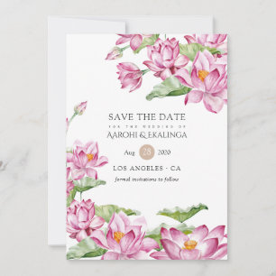 Waterverf Lotus Flower Indian Wedding Save The Date