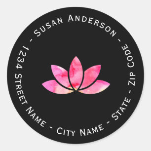 Waterverf Lotus Flower Return-adreslabel Ronde Sticker
