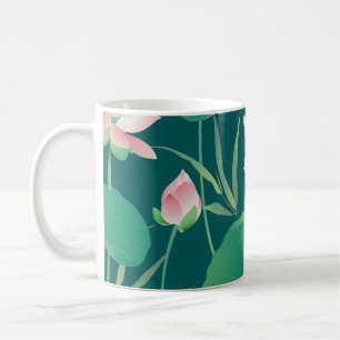 Waterverf lotus:  naadloze bloemetjes. koffiemok