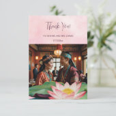 Waterverf Lotus Wedding Bedankkaart (Staand voorkant)