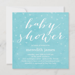 Waterverf Love Baby shower Invitation - Blue Kaart