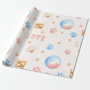 Waterverf "LOVE" Design met Dog Paw Prints Cadeaupapier