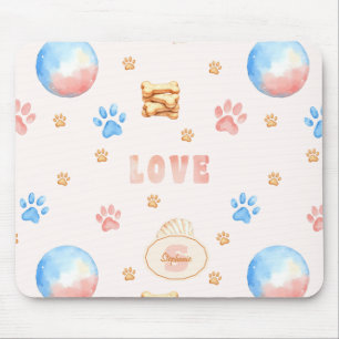 Waterverf "LOVE" Design met Dog Paw Prints Muismat