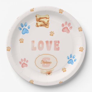 Waterverf "LOVE" Design met Dog Paw Prints Papieren Bordje