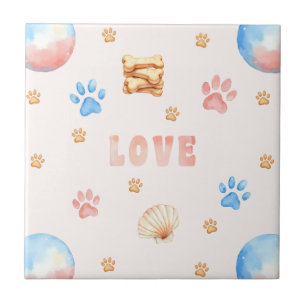 Waterverf "LOVE" Design met Dog Paw Prints Tegeltje