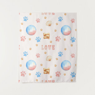 Waterverf "LOVE" Design met Dog Paw Prints Wandkleed
