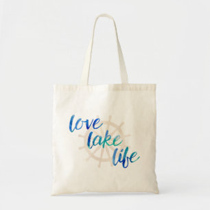 Waterverf Love Lake Life Nautical Typography Blue Tote Bag