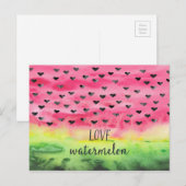 Waterverf Love Watermelon Hearts Briefkaart (Voorkant / Achterkant)