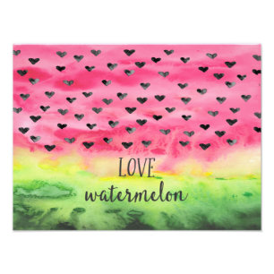 Waterverf Love Watermelon Hearts Foto Afdruk