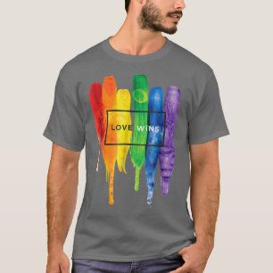 Waterverf Love Wins Rainbow Paint Typografisch T-shirt