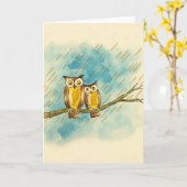 Waterverf Loving Owl Couple Kaart (Gele Bloem)