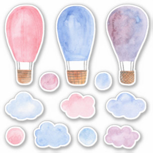 Waterverf luchtballon. Roze, blauw en paarse Sticker
