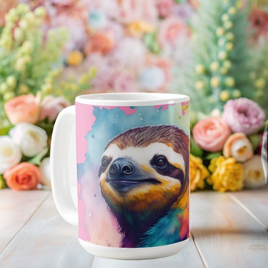 Waterverf luiaard roze koffiemok