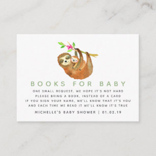 Waterverf luiaard thema baby shower boeken voor ba informatiekaartje