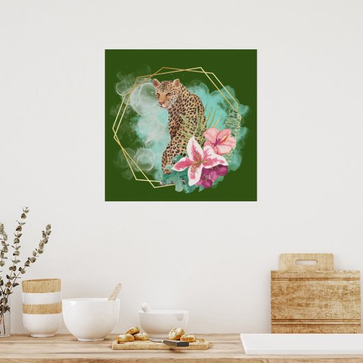 Waterverf luipaard en tropisch Lijst Poster (Keuken)