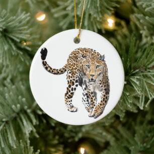 waterverf luipaard oerwoud kat geschilderd diereng keramisch ornament