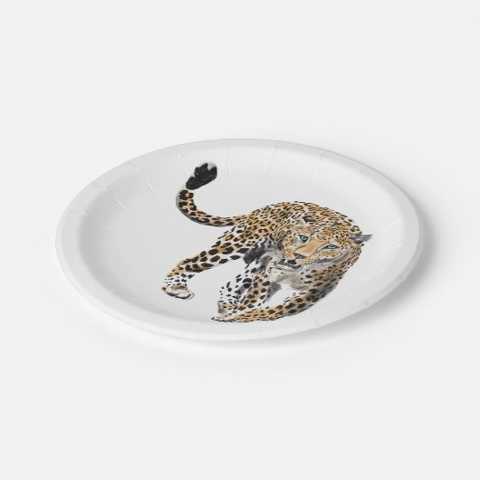 waterverf luipaard oerwoud kat geschilderd diereng papieren bordje (Gekanteld)