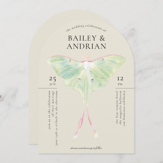 Waterverf Luna Moth Wedding Kaart (Voorkant / Achterkant)