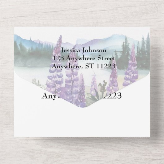 Waterverf Lupine en Berg All In One Uitnodiging (Achterkant)