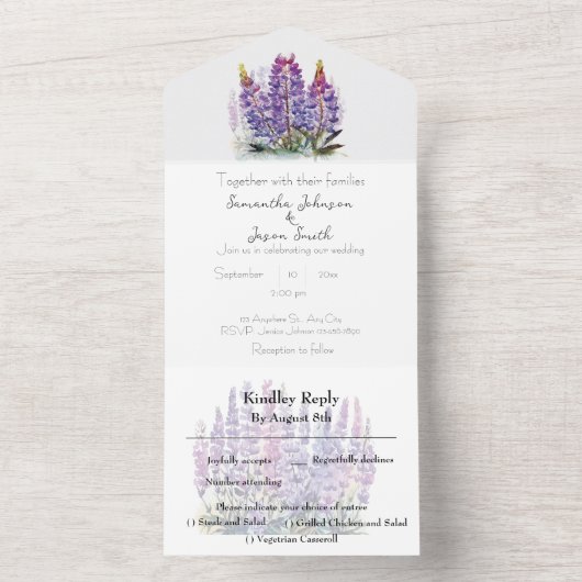 Waterverf Lupine en Berg All In One Uitnodiging (Binnen)