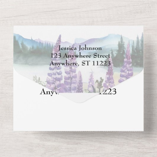 Waterverf Lupine en Berg All In One Uitnodiging (Achterkant)