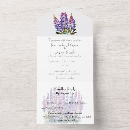 Waterverf Lupine en Berg All In One Uitnodiging (Binnen)