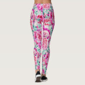 Waterverf Lush Pink Peonies & Green Blauwgroen Lea Leggings (Achterkant)
