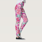 Waterverf Lush Pink Peonies & Green Blauwgroen Lea Leggings (Rechts)