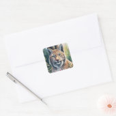 Waterverf Lynx Artwork Floral Feline Vierkante Sticker (Envelop)