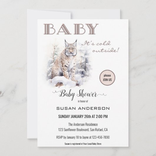 Waterverf Lynx Winter Baby shower Kaart (Voorkant)